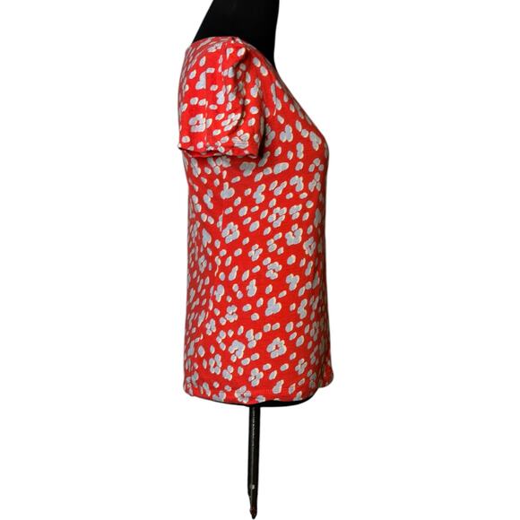 Manoukian red blue print short puff sleeves top size Medium - Picture 9 of 9